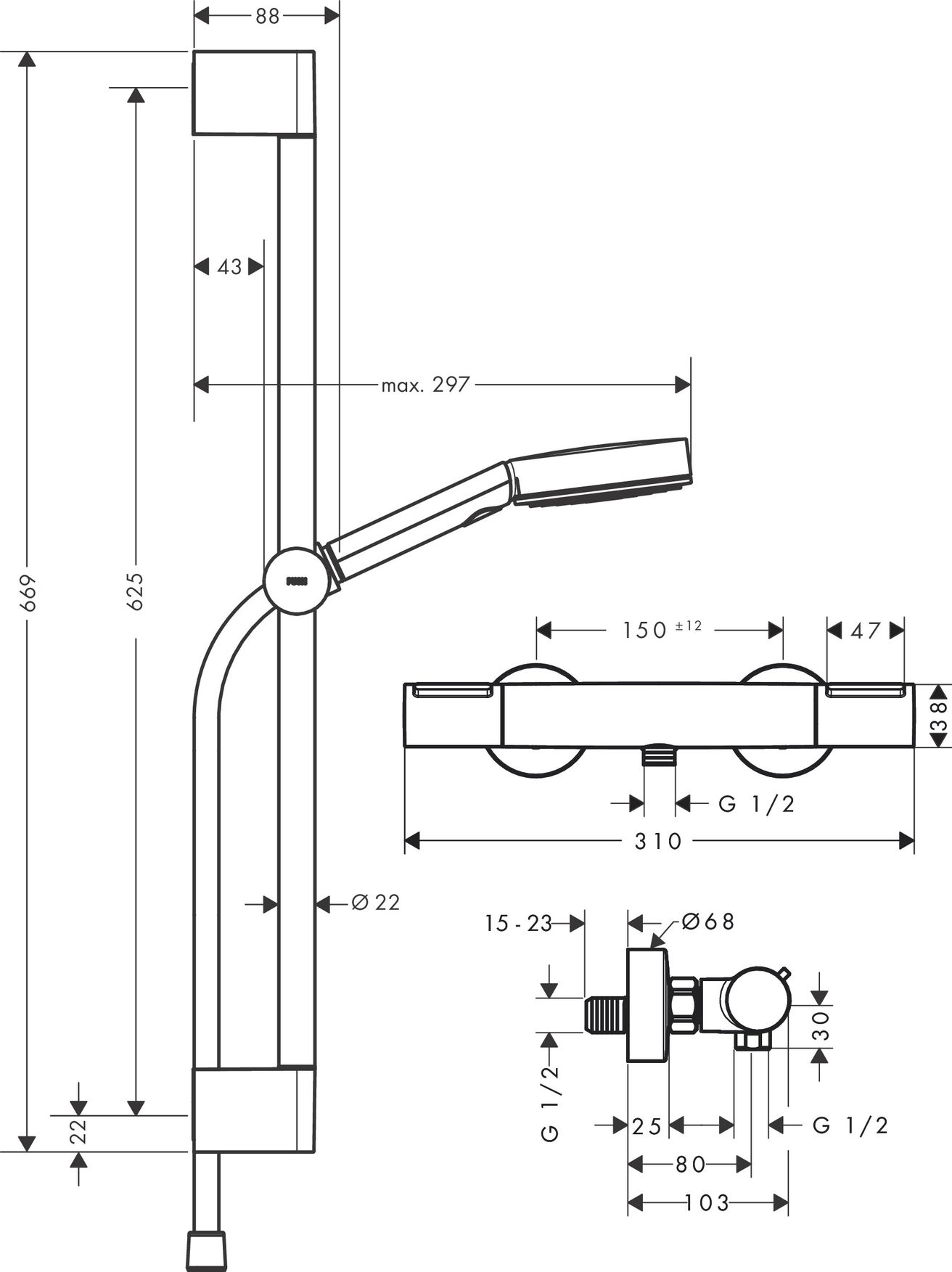 Hansgrohe Pulsify Select S Sprchový set s termostatickou baterií Eco a tyčí 65 cm, matná černá 24272670 - galéria #1