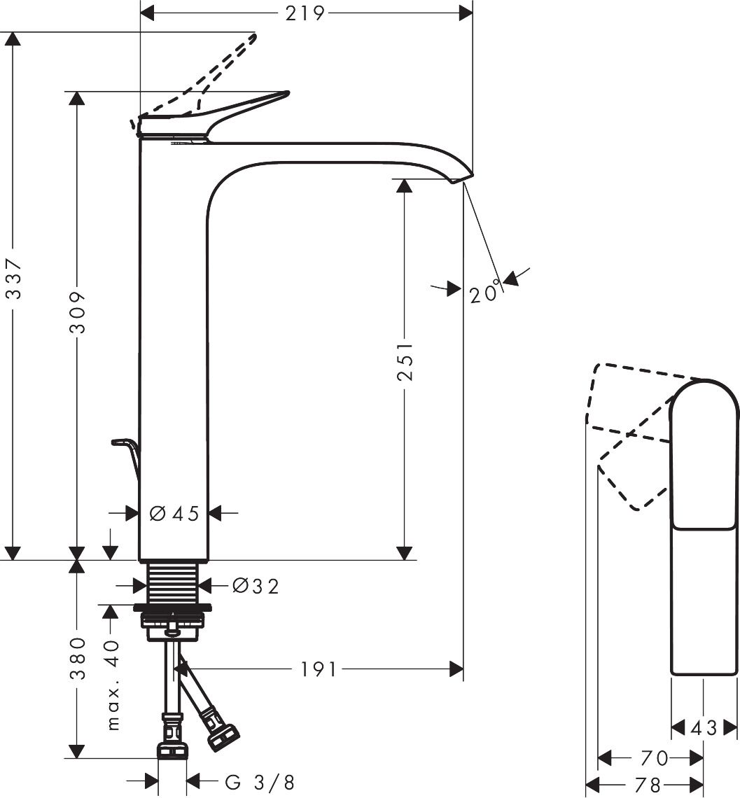 Hansgrohe Vivenis Batéria k umývadlu s funkciou CoolStart, s tiahlom, chróm 75044000 - galéria #1