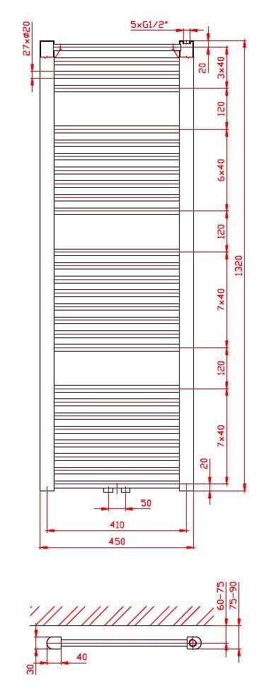 Thermal Trend KD 450/1320 SP Radiátor kombinovný, 45x132 cm, biely - galéria #1