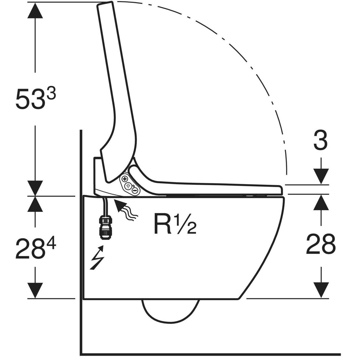Geberit Tuma Comfort Sprchovací WC závěsné, KeraTect/ kryt černé sklo 146.290.SJ.1 - galéria #5