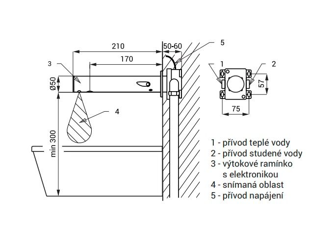 Sanela Nástenná elektronická umývadlová batéria, 6 V DC, SLU 42KB - galéria #1