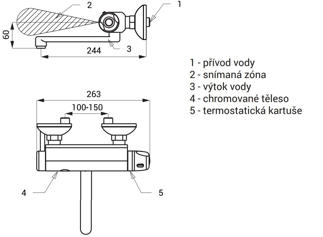 Sanela Elektronická vaňová termostatická batéria, rozstup 10 cm - pre batérie, chróm SLU 25SBK - galéria #1