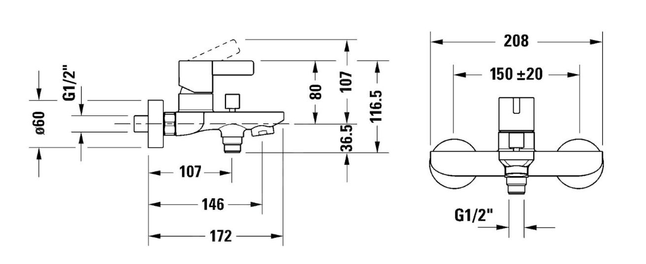 Duravit D-Neo Nástenná vaňová batéria, chróm DE5230000010 - galéria #2