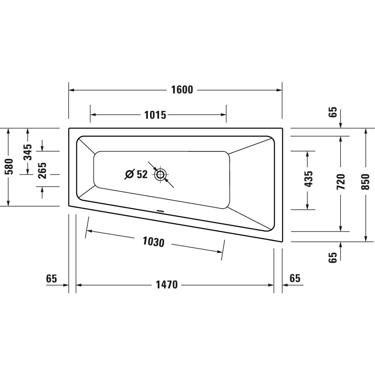 Duravit No. 1 Asymetrická vaňa 160 x 85 cm, biela 700507000000000 - galéria #2