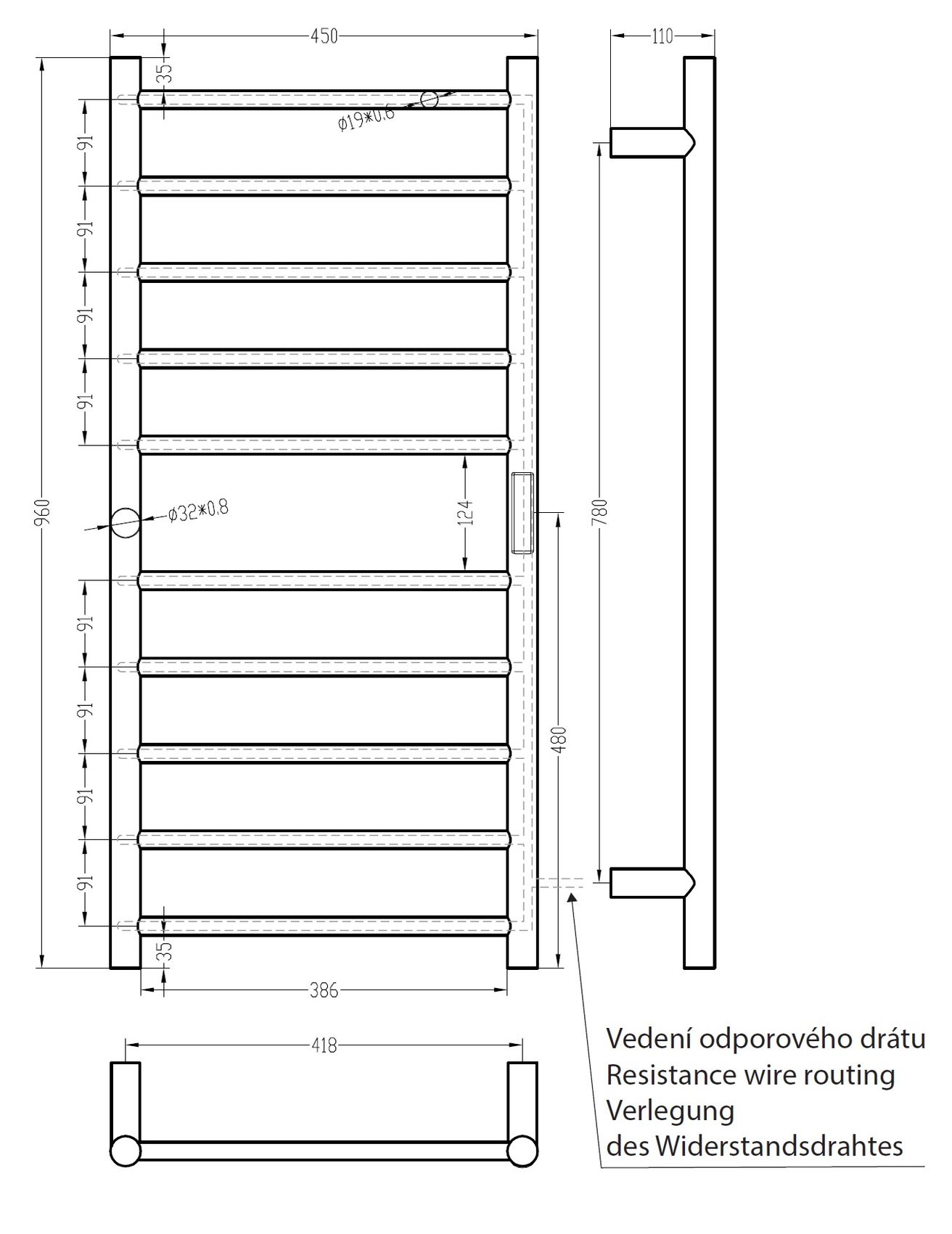 Bemeta Laderra 704151040  Elektrický sušiak na uteráky 45x96 cm, čierny - galéria #1