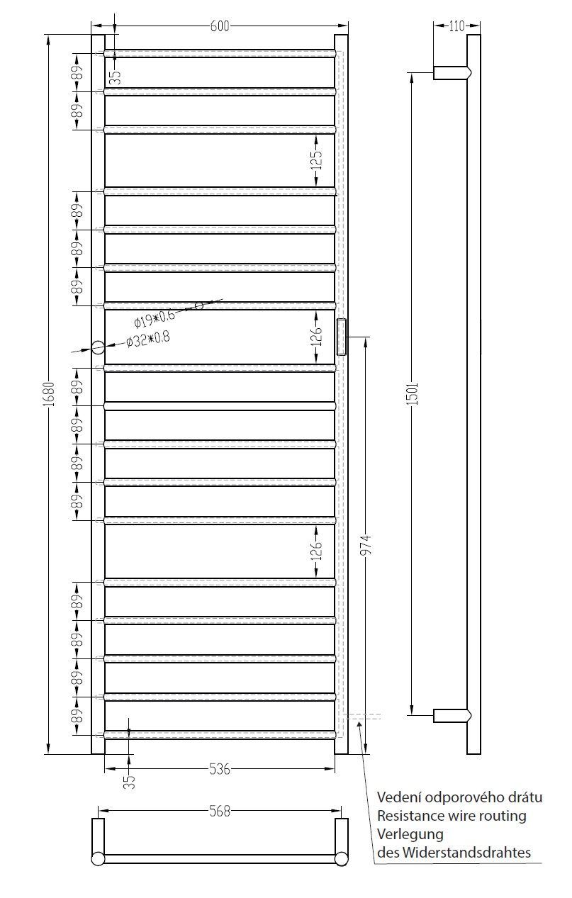 Bemeta Laderra 704151061 Elektrický sušiak na uteráky 60x168 cm, nerezová oceľ lesklá - galéria #1