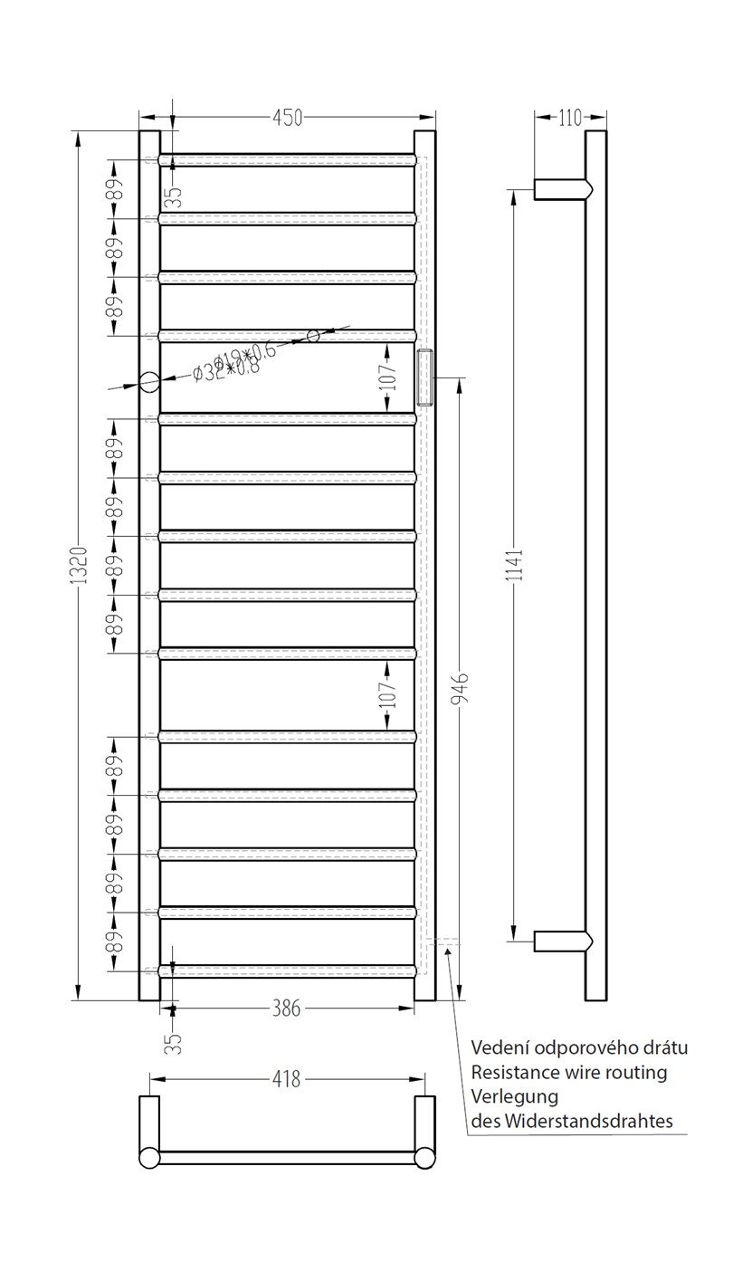 Bemeta Laderra 704151051 Elektrický sušiak na uteráky 45x132 cm, nerezový lesk - galéria #1