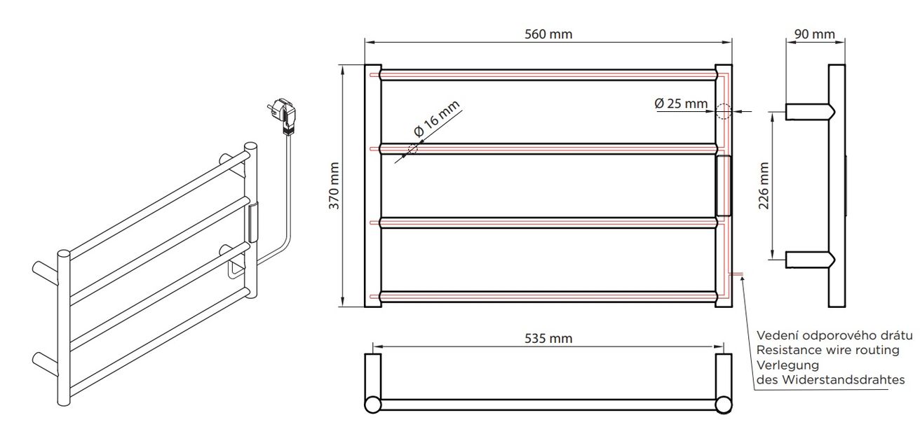 Bemeta Laderra Mini 704151080 Elektrický sušiak 56x37 cm, čierny - galéria #1