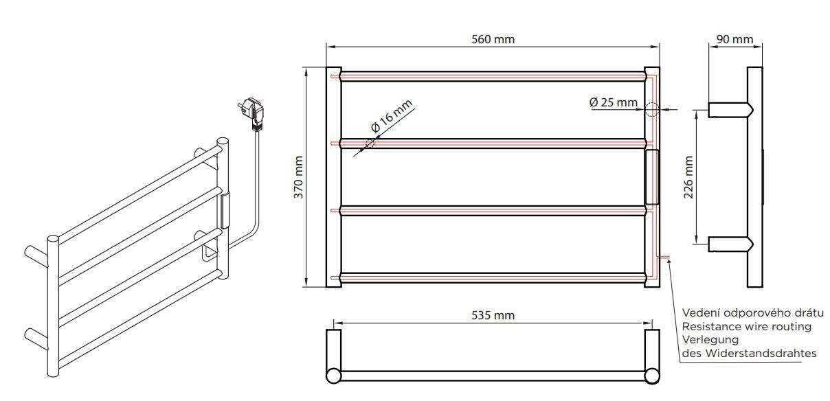 Bemeta Laderra Mini 704153085 Elektrický sušiak, 56x37 cm, zlatá matná - galéria #3