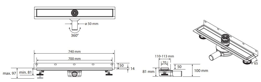 Bemeta Sprchový odtokový žľab na stenu, 70 cm, nerezová oceľ 254653231 - galéria #1