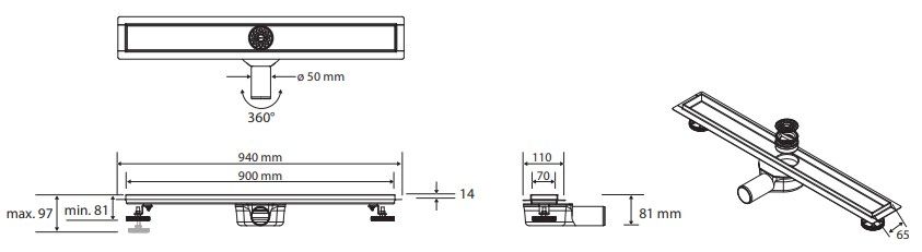 Bemeta Sprchový odtokový žľab, 90 cm, nerezová oceľ 254653151 - galéria #1