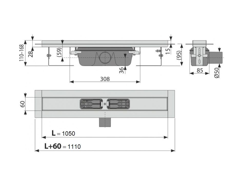 Alcadrain Profesionálny odvodňovací žľab 105 cm s okrajom pre plný rošt APZ6-1050 - galéria #1
