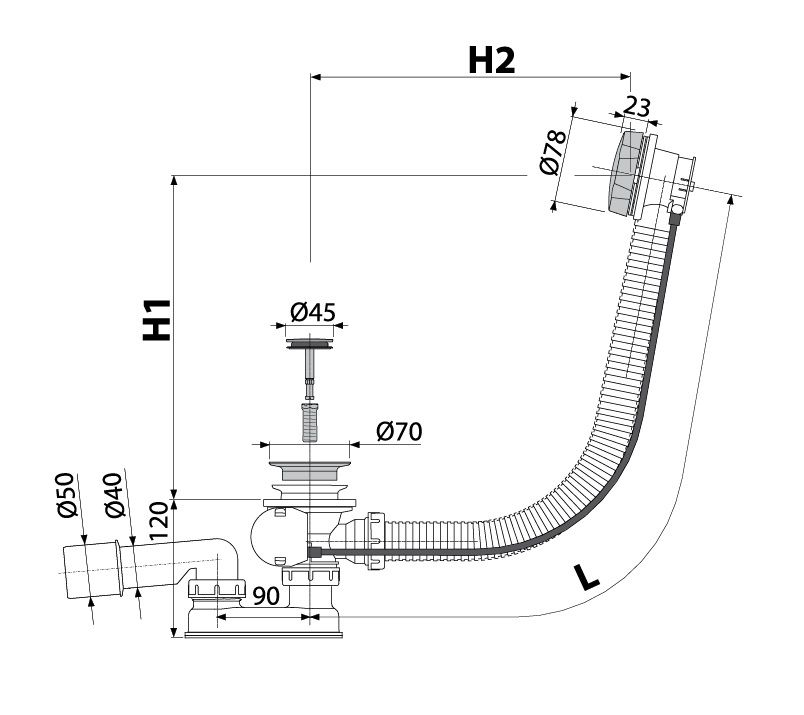 Alcadrain Automatický vaňový sifón komplet 80 cm, bronzovo-antický A55ANTIC-80 - galéria #1