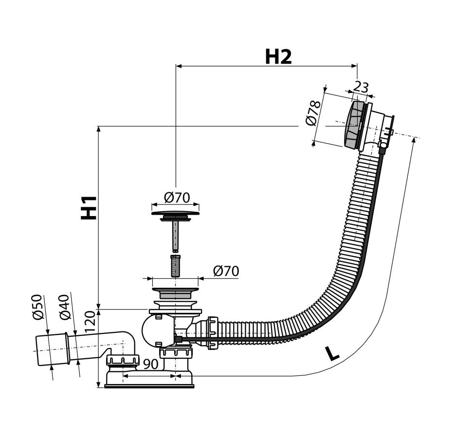 Alcadrain Automatický vaňový sifón 80 cm, kov A55KM-80 - galéria #2