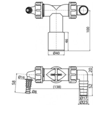 Alcadrain Dvojité koleno dn40/32 / 8-23 so spätnými ventilmi P156Z - galéria #1