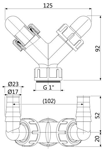Alcadrain Dvojité koleno G1""/17-23 so spätnými ventilmi P148Z - galéria #1