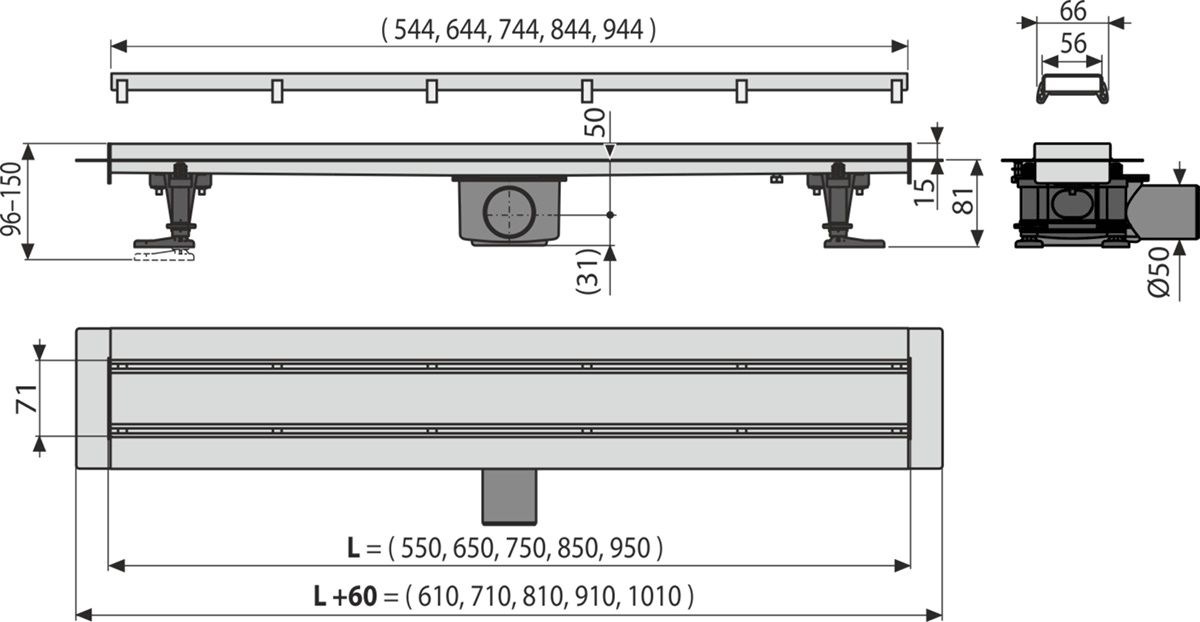 Alcadrain Podlahový žľab 55 cm Fit and Go, nerez APZ13-DOUBLE9-550 - galéria #1