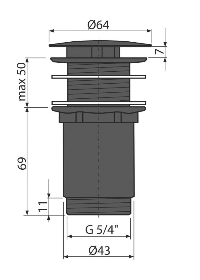 Alcadrain Umývadlová výpusť 5/4", veľká zátka, matná čierna A396BLACK - galéria #1
