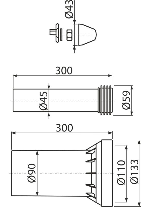 Alcadrain Sada na pripojenie pre závesné WC, DN90 30 cm, chróm M9000K-DN90 - galéria #1