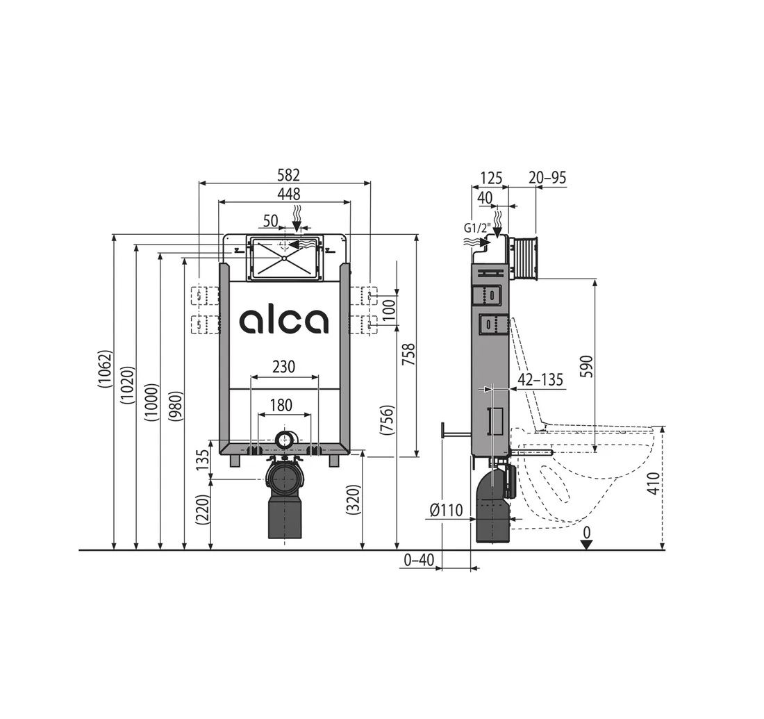 Alcadrain Set modul na stenu, WC Pro, sedadlo s tlačidlom, chrom mat M572 KAE071 - galéria #2