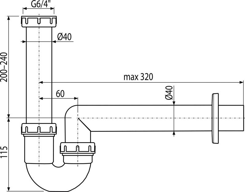 Alcadrain Drezový sifón s maticou 6/4", čierny A80-DN40-ECO - galéria #1