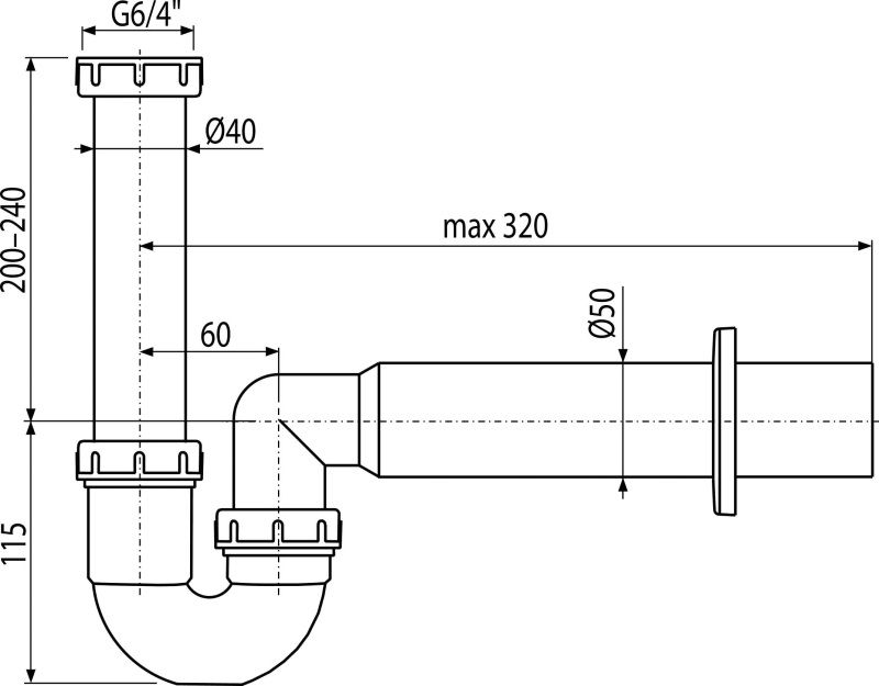 Alcadrain Drezový sifón s maticou 6/4", čierny A80-DN50-ECO - galéria #1