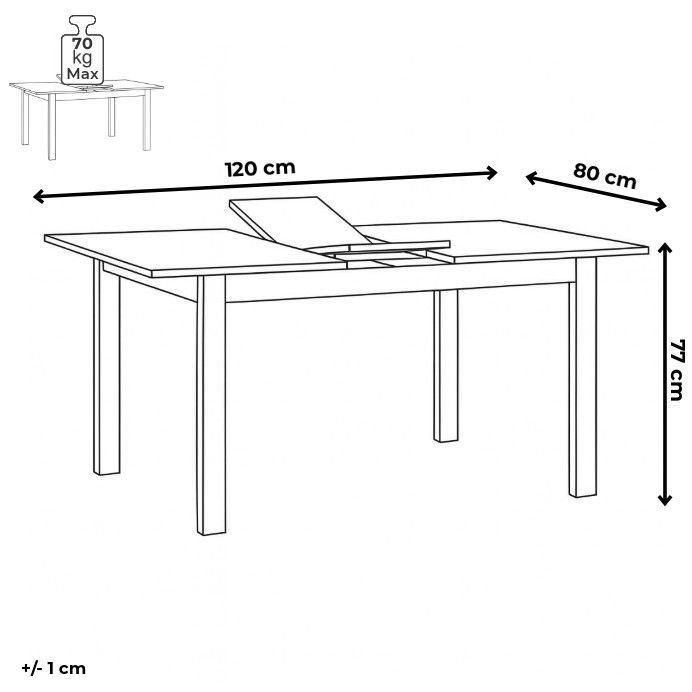 Autronic Fado HT-D1926BK Rozkladací jedálenský stôl 120–160 × 80 cm, čierny - galéria #16