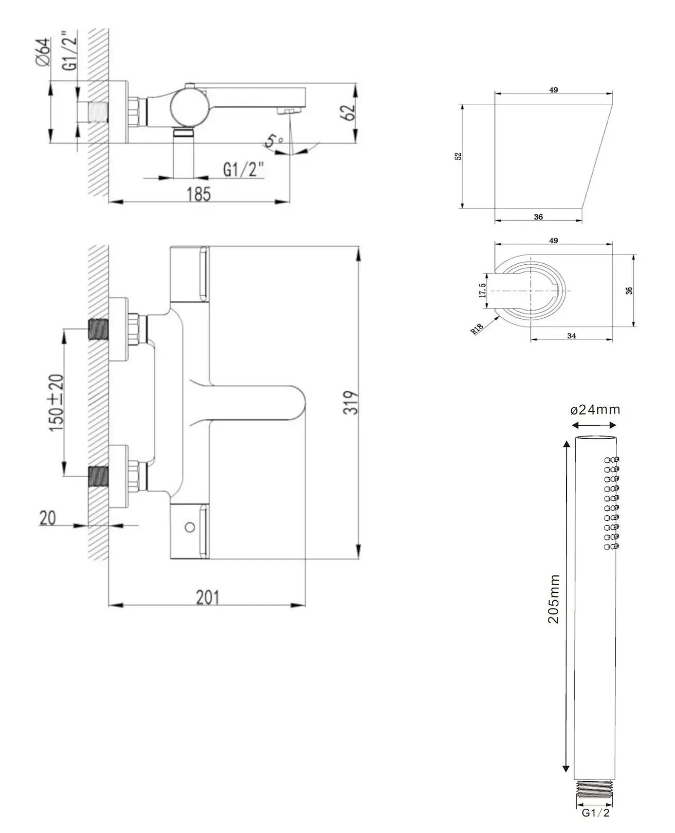 kielle Oudee Termostatická vaňová batéria so súpravou, EcoSpare, chróm 10302SNT90 - galéria #4