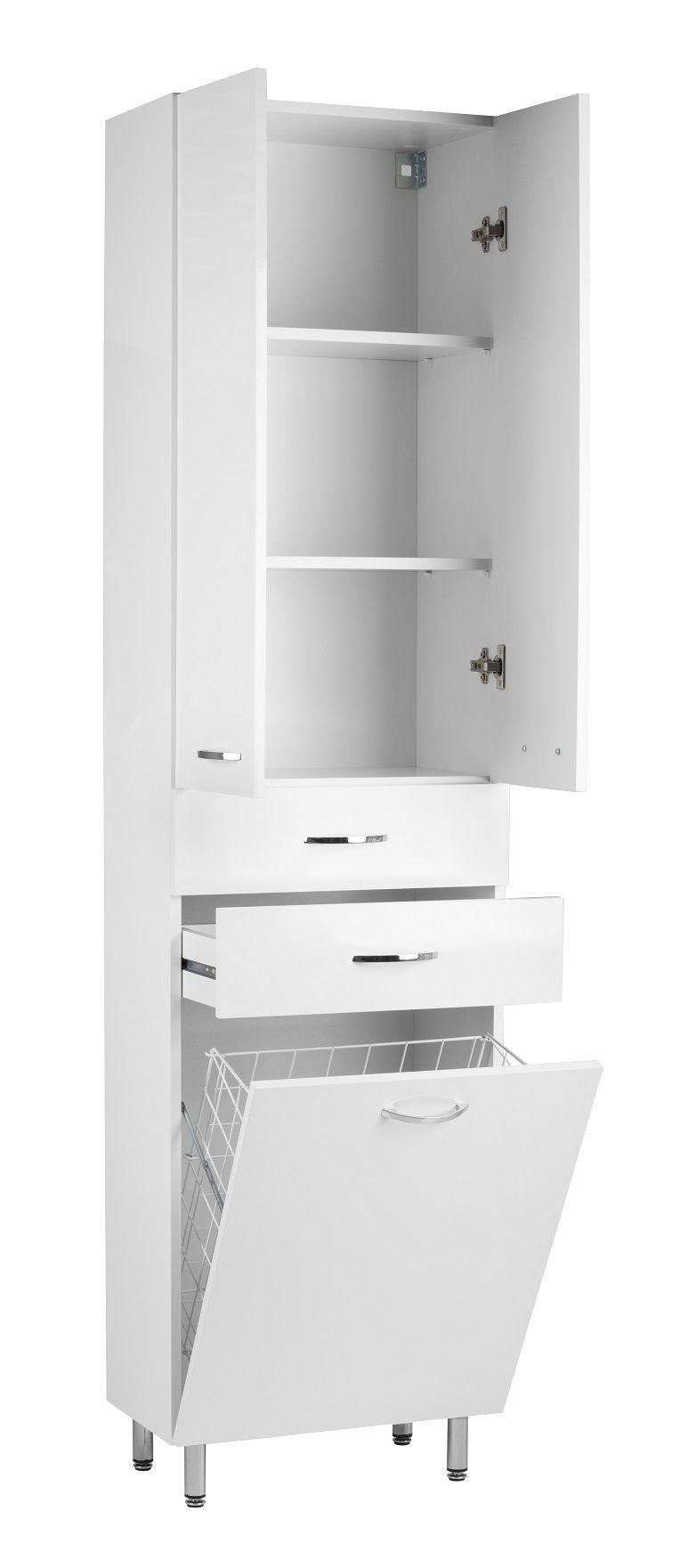 EBS K-Plus Vysoká skriňa 50x194 cm, s košom na bielizeň, biela - galéria #1