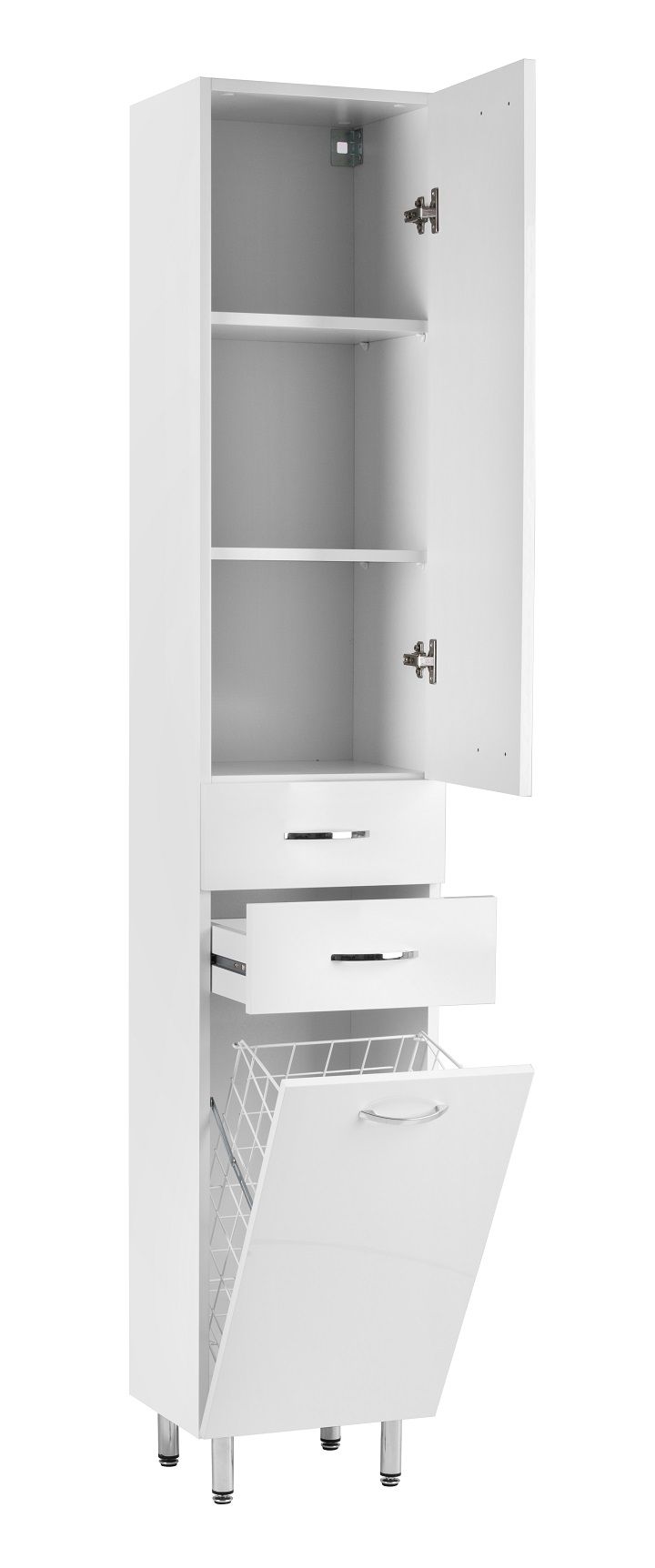 EBS K-Plus Vysoká skriňa 35x194 cm, s košom na bielizeň, biela - galéria #2