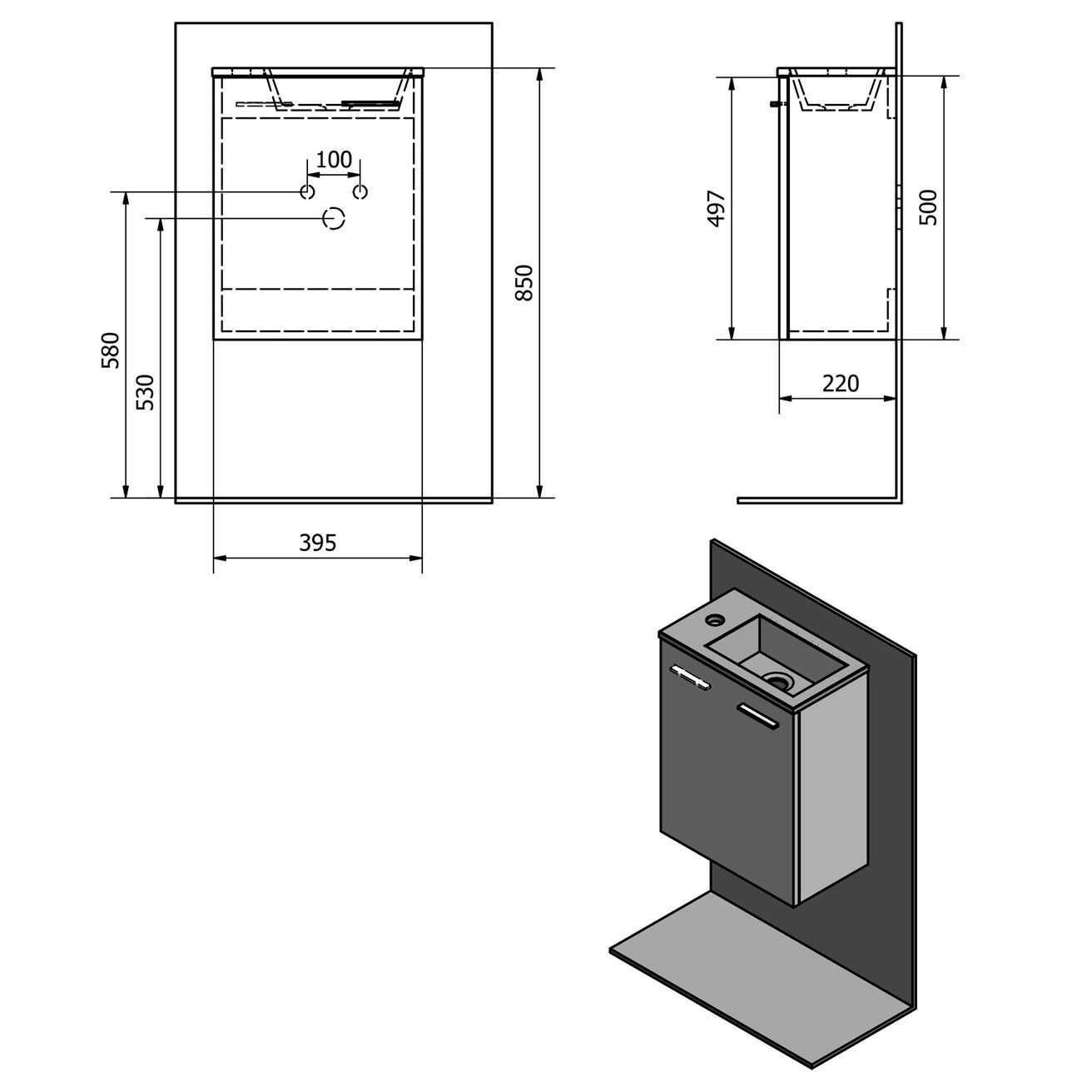 EBS Urban Smart Skrinka pod umývadlo 39,5 x 50 cm, biely lesk - galéria #8