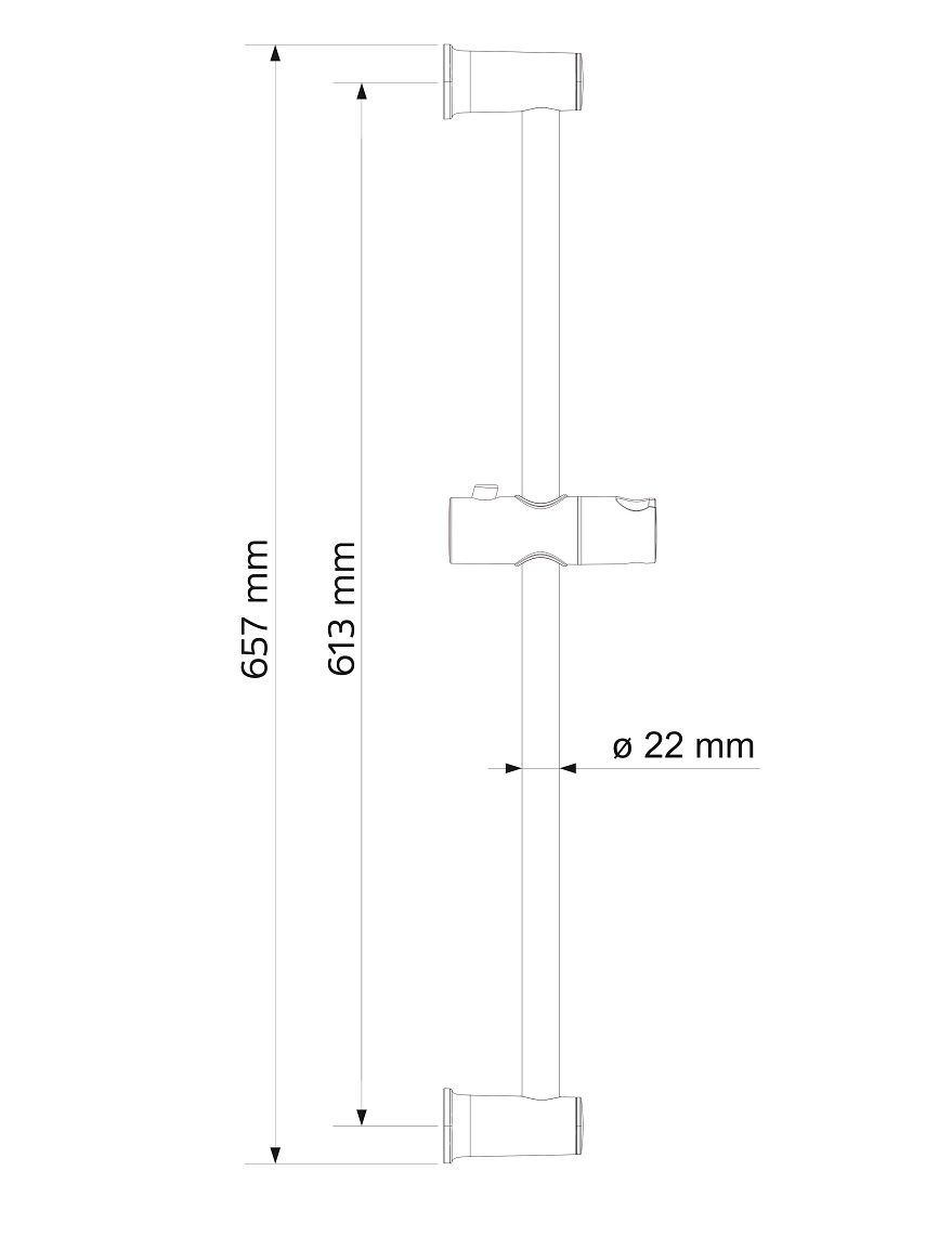 EBS Posuvná sprchová tyč 65,7 cm, štvorcové rukoväte, matná čierna - galéria #1
