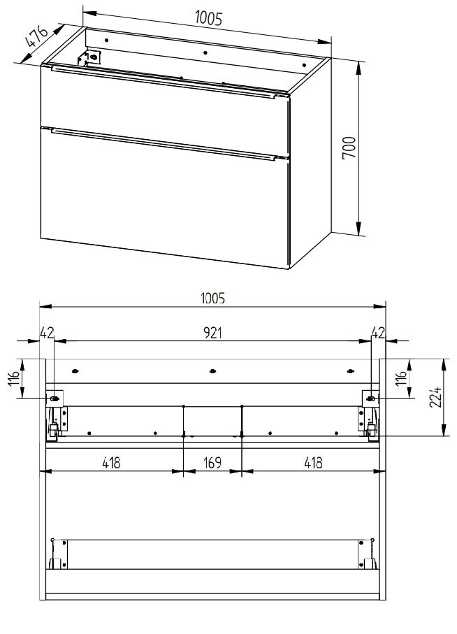 EBS Nevio B Skrinka s čiernou rukoväťou + umývadlo Slim 101 cm, antracitovo sivá - galéria #2