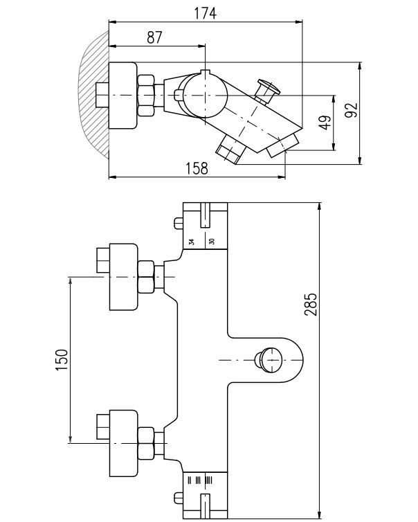 EBS Vaňová termostatická batéria, rozteč 15 cm, čierna matná - galéria #4