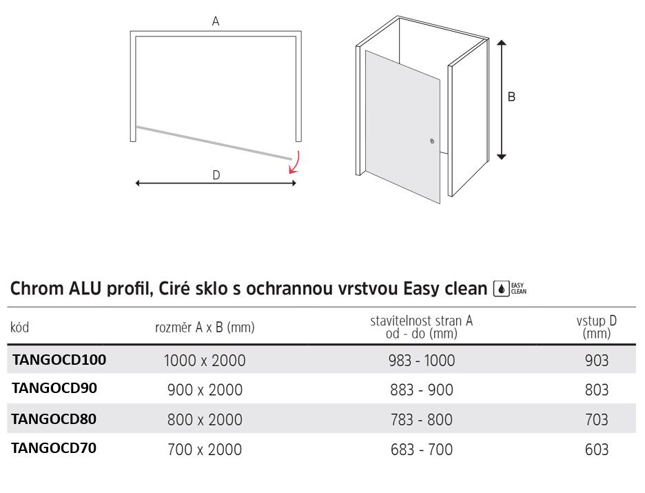 EBS Tango Pivotové jednokřídlé dveře 100x200 cm, chrom/čiré sklo TANGOCD100 - galéria #2