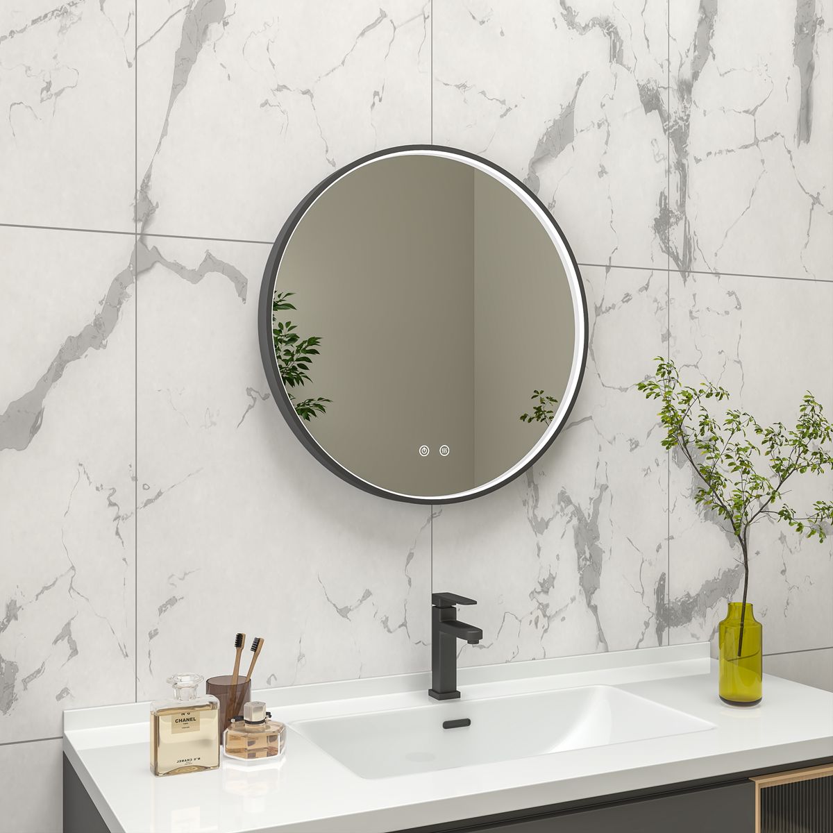 EBS Deira Zrcadlo kulaté 60 cm, kartáčovaná černá DEIRAZ60LEDSBBK - galéria #1