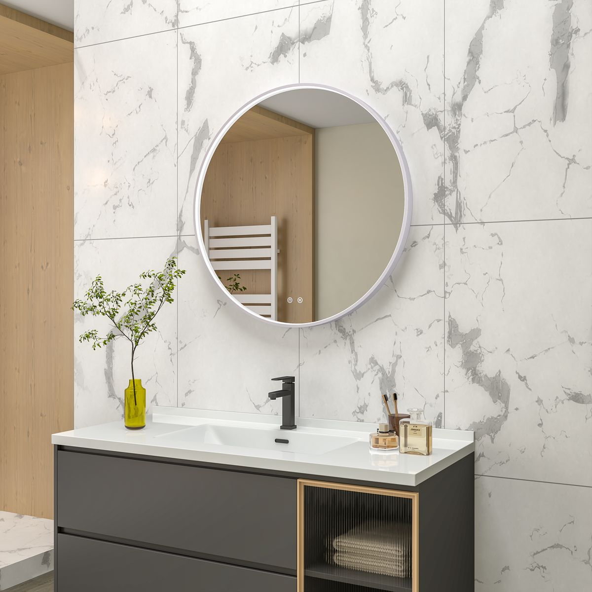 EBS Deira Zrcadlo kulaté 80 cm, kartáčovaný gunmetal DEIRAZ80LEDSGGK - galéria #2