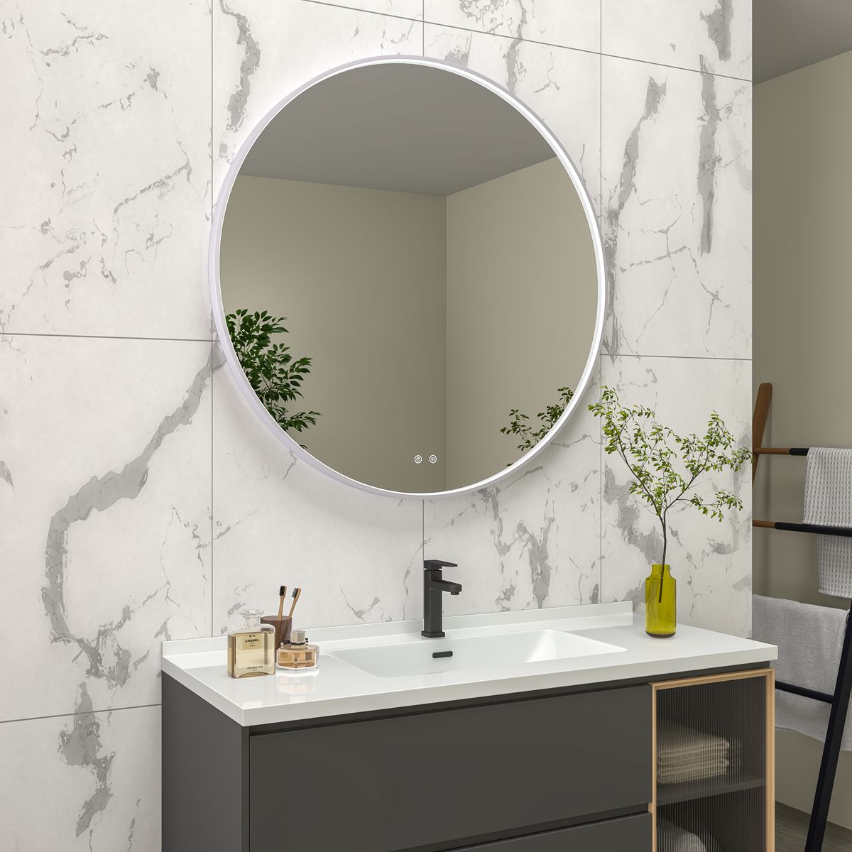 EBS Deira Zrcadlo kulaté 100 cm, kartáčovaný gunmetal DEIRAZ100GGK - galéria #1
