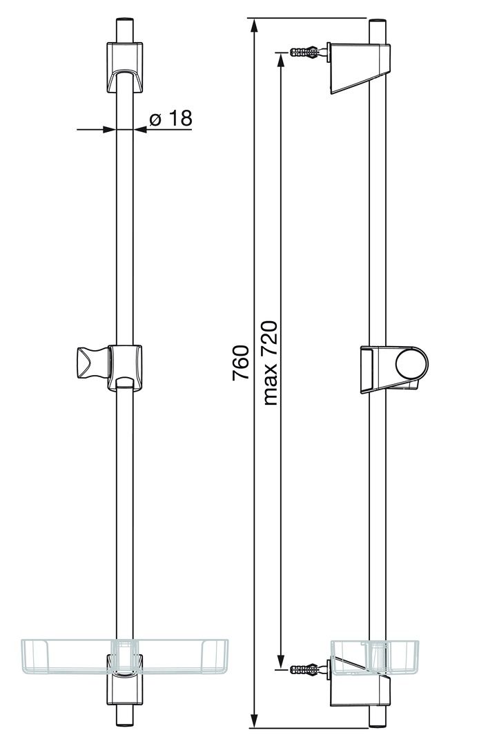 Hansa BasicJet Sprchová tyč 72 cm s držiakom a poličkou, chróm 44710300 - galéria #1