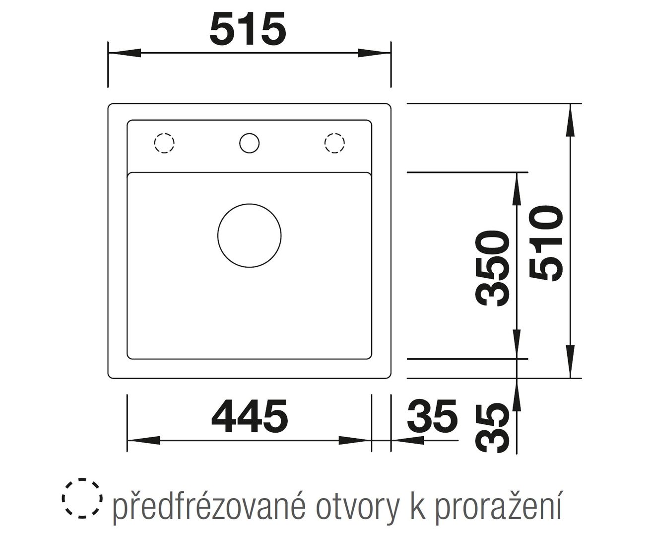 Blanco Dalago 5 Granitový drez bez odkapávača s excentrickým ovládaním, 51,5x51cm, biely soft, 527061 - galéria #3
