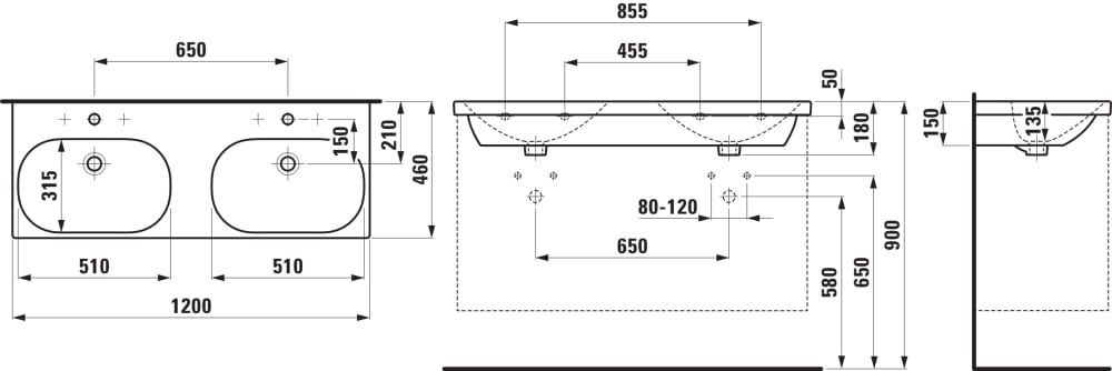 Laufen Avin Skrinka s dvojumývadlom 120 cm, jasan AVIN120J - galéria #3
