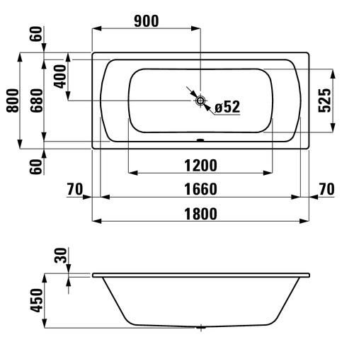 Laufen Moderna Kovová vaňa 180x80 bez nôh H2250600000401 - galéria #1