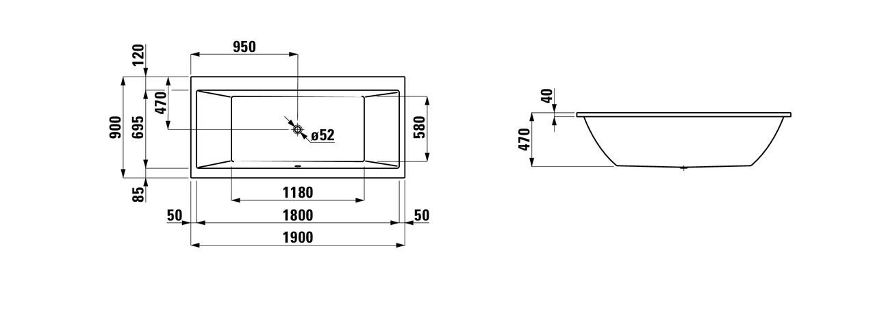 Laufen Pro Vstavaná vaňa 190x90 cm, biela H2349500000001 - galéria #3