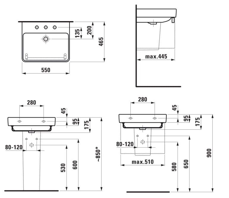 Laufen Pro S Umývadlo 55 x 46,5 cm s tromi otvormi, biele H8109620001081 - galéria #1