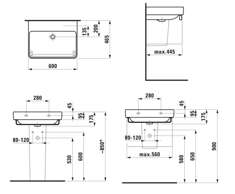 Laufen Umyvadlo Pro S 60 x 46,5 cm bez otvoru, biele H8109630001091 - galéria #1
