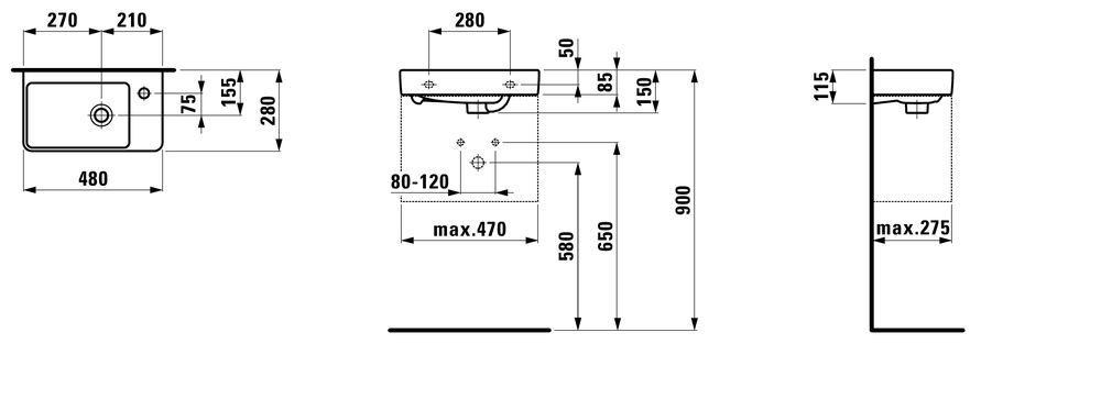 Laufen Pro S Umývadlo 28x48 cm s otvorom vpravo, biele LCC H8159544001041 - galéria #3