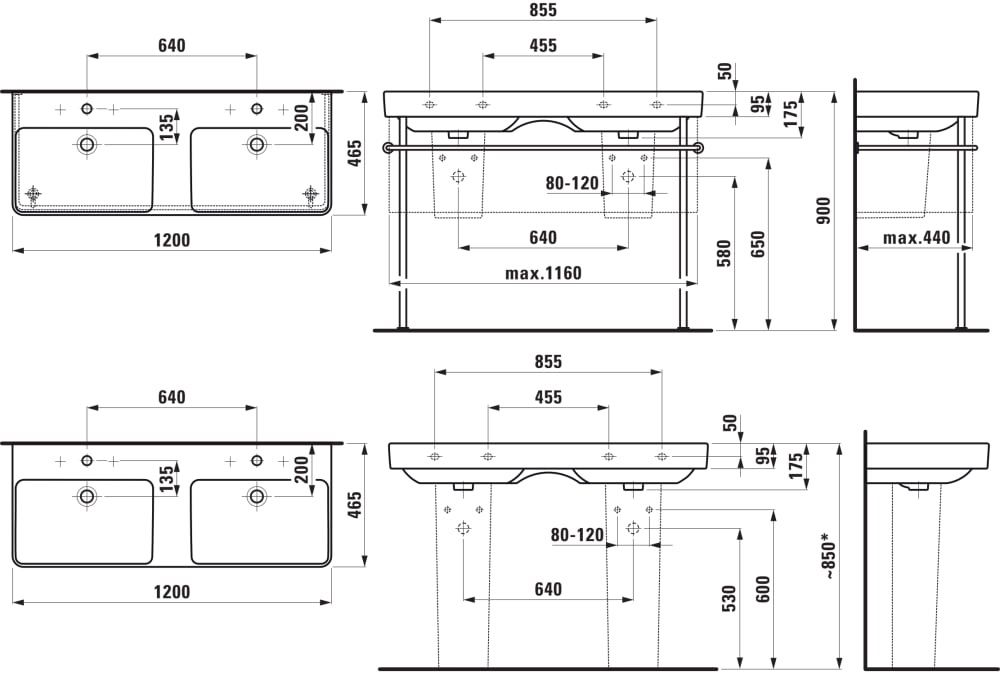 Laufen Pro S Dvojdrez 120 x 46,5 cm s tromi otvormi, biely H8149660001081 - galéria #1