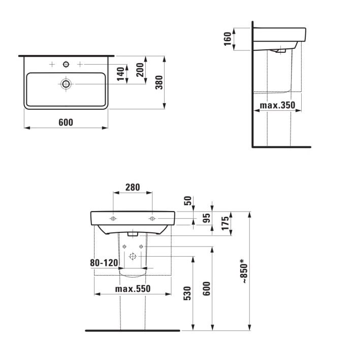 Laufen Pro S Compact umývadlo 60 x 38 cm bez prepadu, LCC biela H8189594001561 - galéria #1