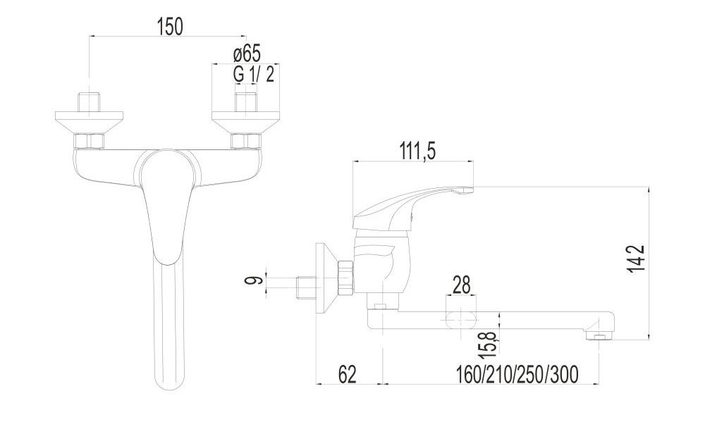 Mereo Sonáta Drezová nástenná batéria 150 mm, chróm CB30206N - galéria #1