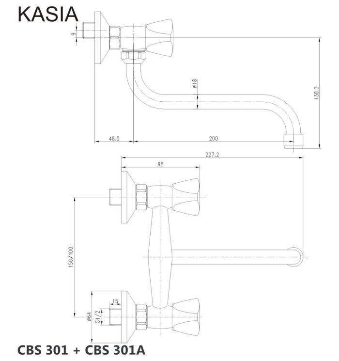 Mereo Kasia Drezová nástenná batéria, 100 mm, chróm CBS301A - galéria #1